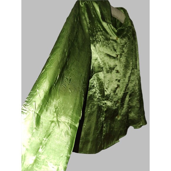 Faded Glory Shiny Green Button Down Long Sleeve Shirt - size 16W - Picture 3 of 4